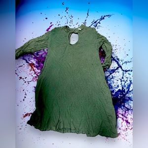 Green poly blend cut out dress